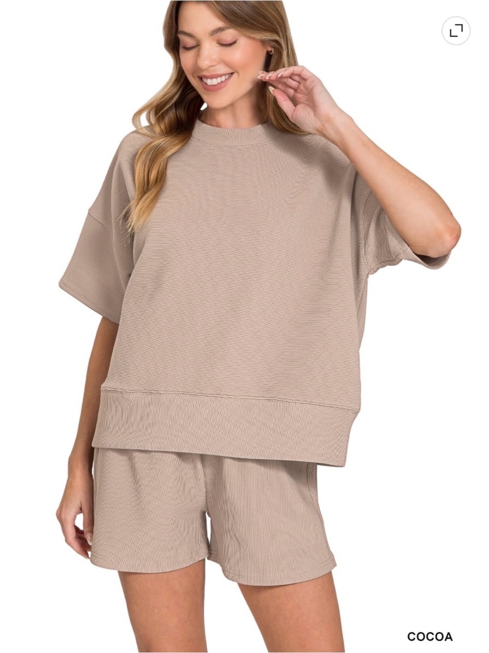 Cocoa Relaxed Short Sleeve Top and Shorts Set - Cocoa
